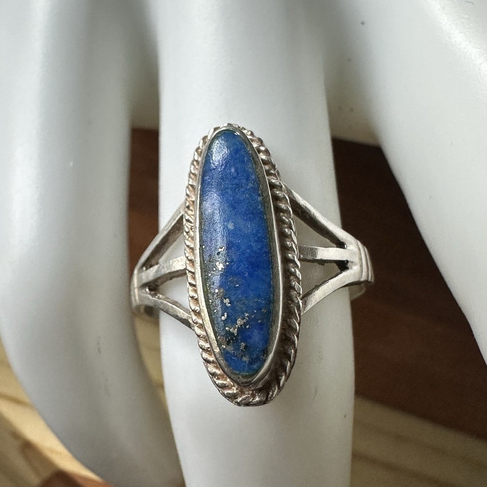 VTG Artisan Accent Ring Size‎ 6  Lapis Lazuli Oval Rope Twist 925 Sterling 2.5g